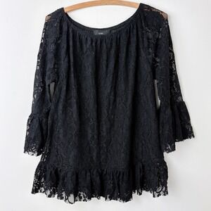 RAIN Lace‎ Flared Sleeve Top Womens S Black Ruffles Whimsygoth Romantic Fairy